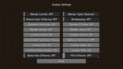Откройте меню настроек OptiFine