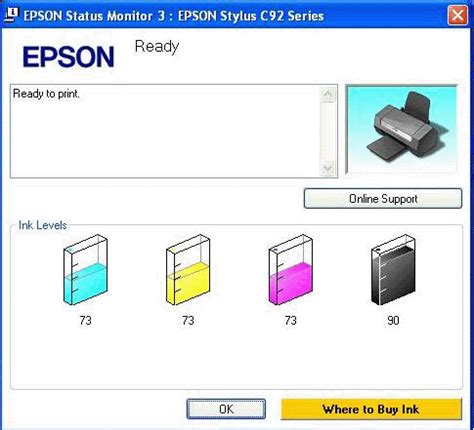 Второй способ: Использование ПО Epson Status Monitor