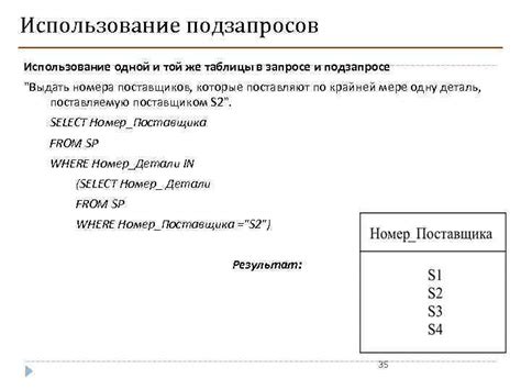 Использование таблицы в запросе