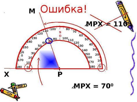 Использование транспортира для определения угла