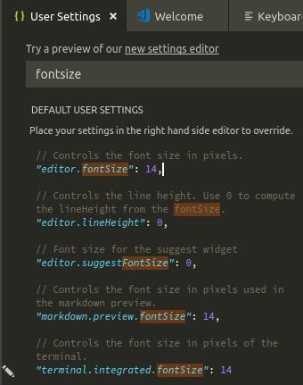 Как изменить размер шрифта в VS Code