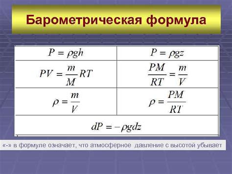 Основные составляющие формулы для расчета атмосферного давления