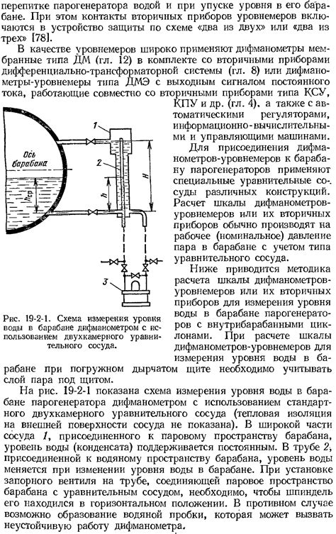 Процесс измерения уровня воды с помощью прозрачного прибора в паровой установке