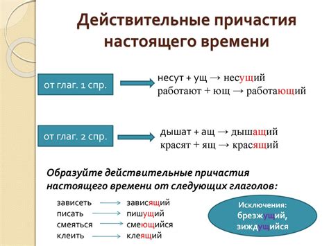 Процесс образования причастия