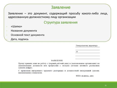 Структура заявления