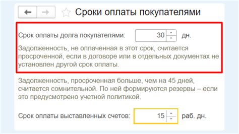Установка суммы и срока оплаты